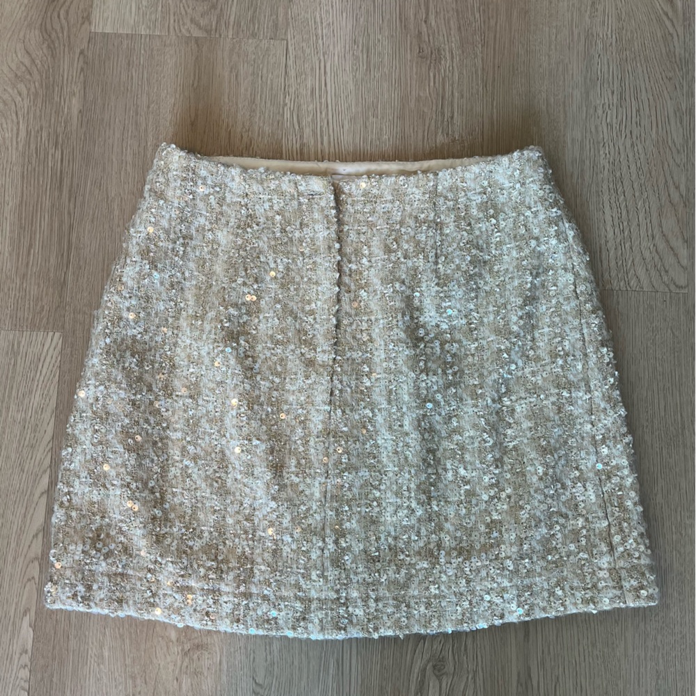 Gianni Bini Cream Sequin Tweed Mini Skirt